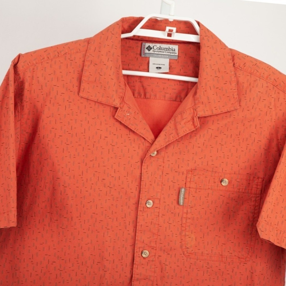 Columbia Vertex Shirt Mens Large Orange Short Sleeve Button Down AM7064 *